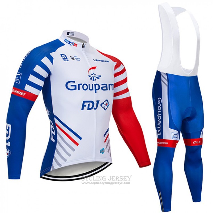 2018 Cycling Jersey Groupama FDJ White Blue Red Long Sleeve and Bib Tight